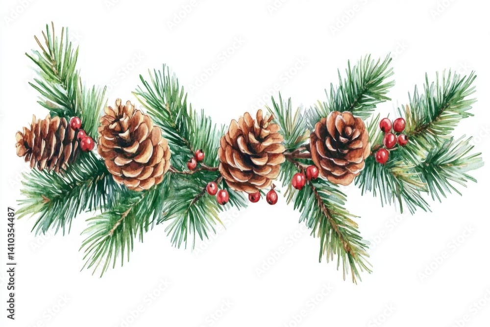 Festive pine garland with pinecones and berries Festive pine garland with pinecones and berries