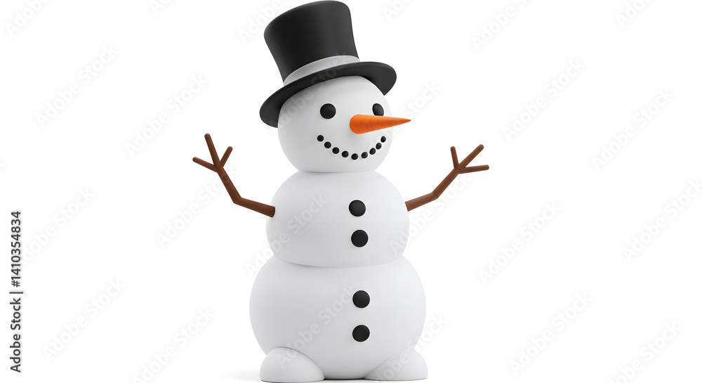 3D Illustration of a Friendly Snowman, Winter Holiday Character 3D Illustration of a Friendly Snowman, Winter Holiday Character