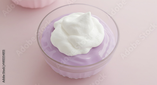 Delicate Sweetness Captures a Purple Pudding Topped with Whipped Cream