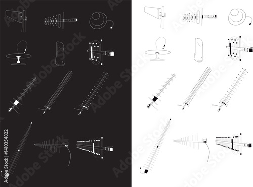 Set of antennas prototypes | Collection of antennas vectors | Tele communications icons