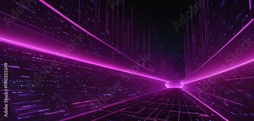 Obraz na płótnie A futuristic abstract technology background focused on the concepts of supercomputers and database systems, with a matrix of glowing interconnected blocks and data points. w salonie