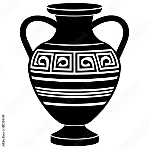 Ancient Greek Amphora  Illustration with Geometric Patterns