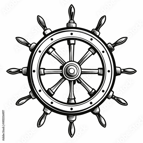 Vintage Nautical Ship Wheel  Illustration with Intricate Details