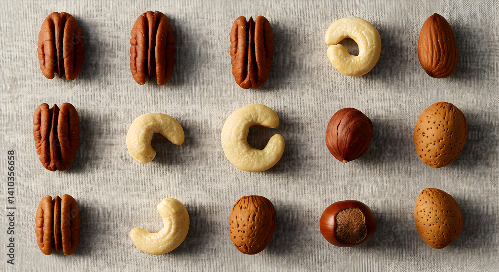 Assorted Nuts Composition Displaying Almonds Cashews Hazelnuts And Pecans