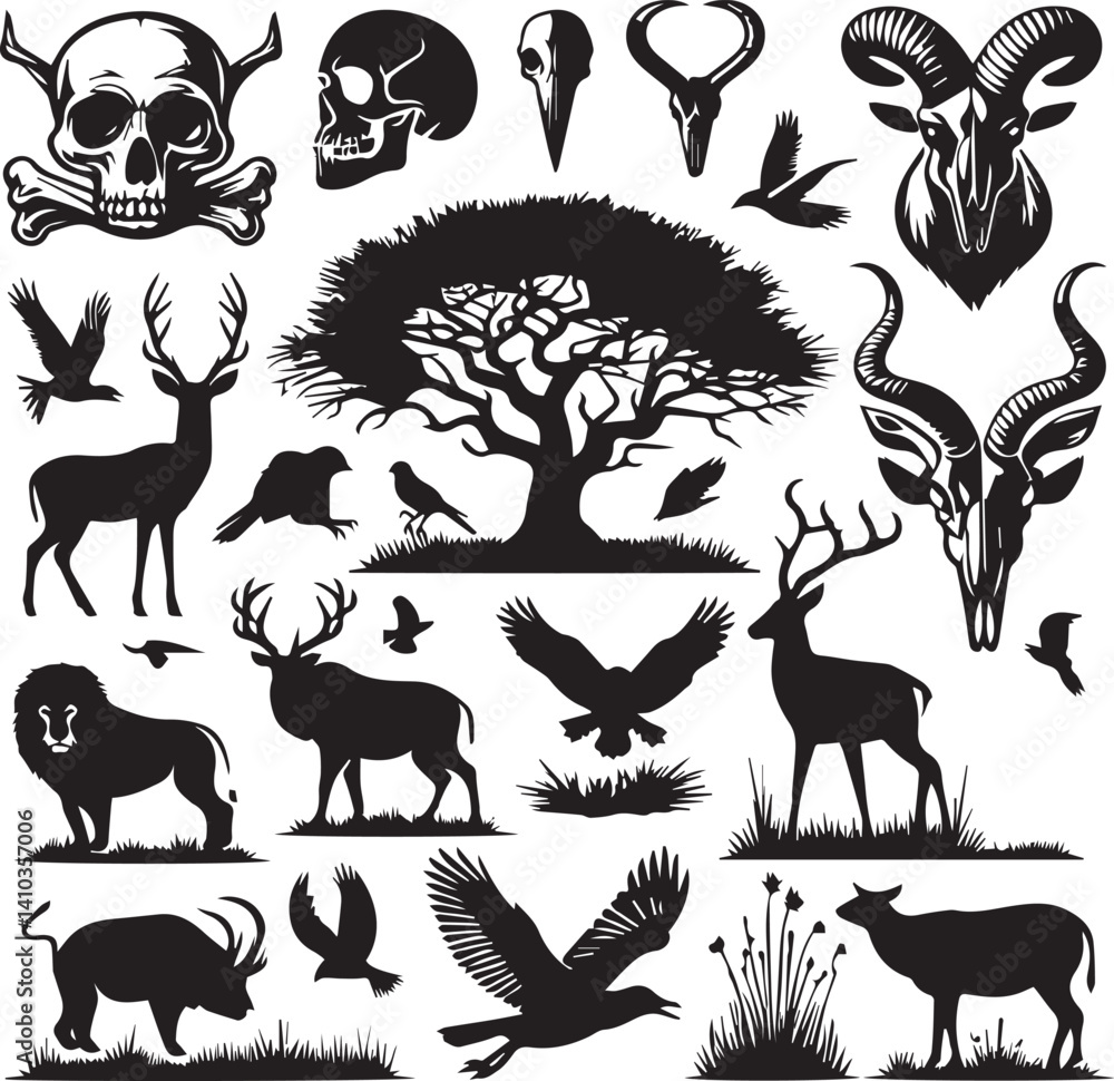 Naklejka premium Various animals vector silhouettes isolated on white background