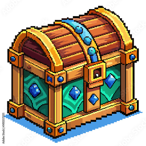 Pixel Art Treasure Chest Illustration Vintage Gaming Style