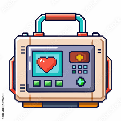 Pixel Art Medical Device with Heart on Screen Retro Style  Illustration