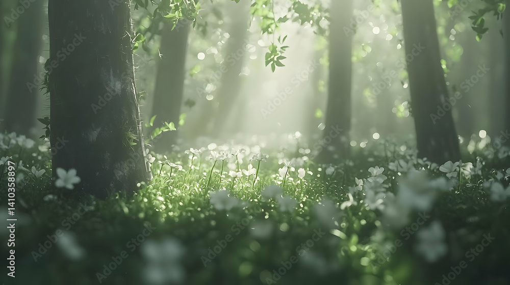 Fototapeta premium Peaceful Forest Meadow With Sunlight