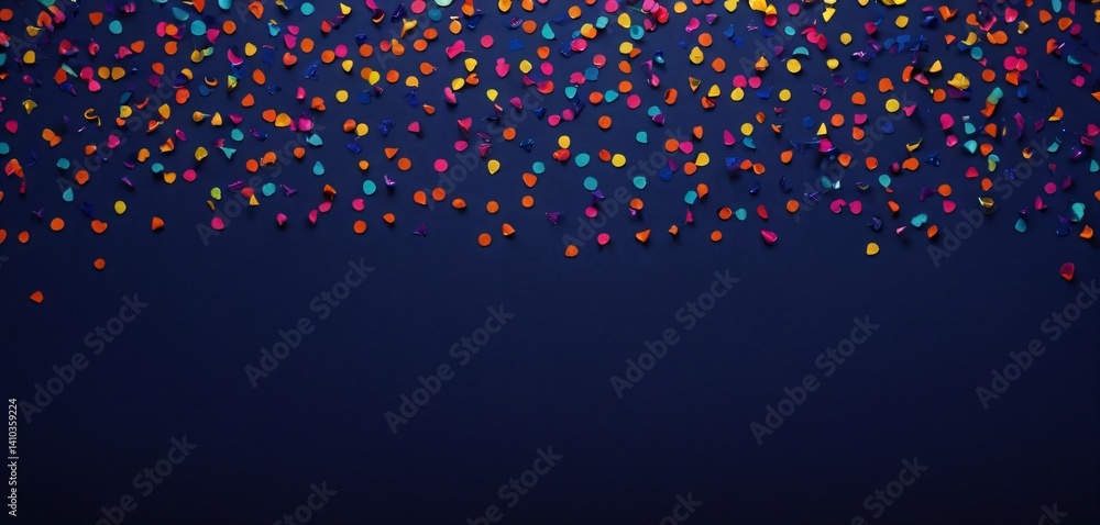 background with colorful neon confetti of different shapes and size on dark blue background. festive neon confetti template with place for text hd