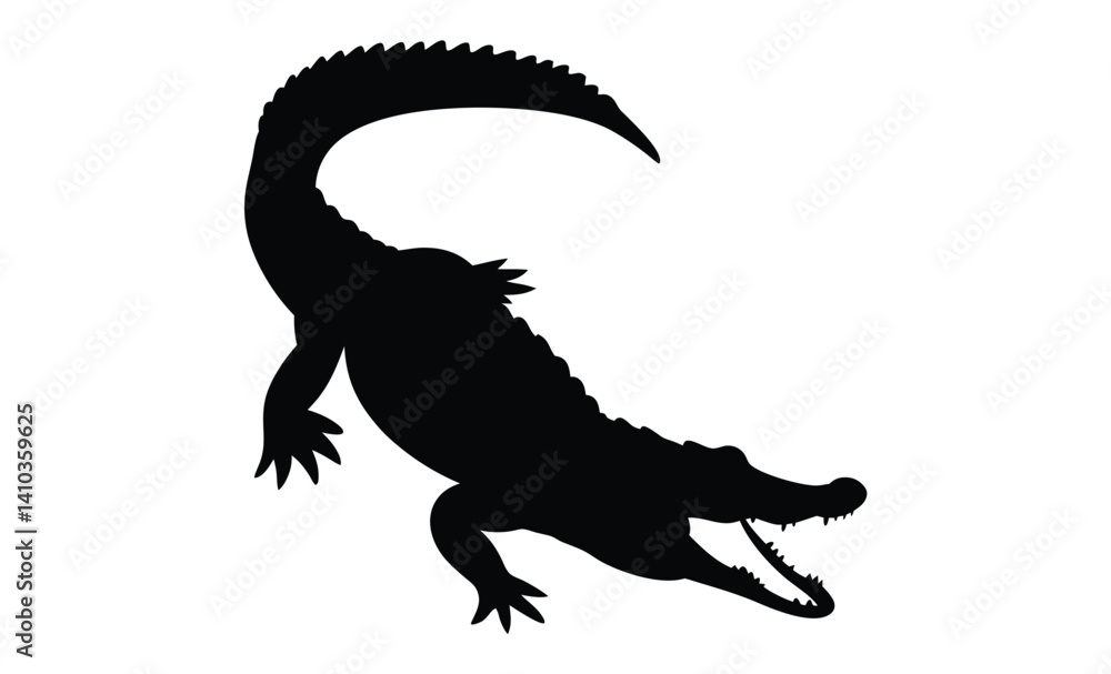 Crocodile silhouette illustration, Reptile animal graphic, Wild predator icon design Crocodile silhouette illustration, Reptile animal graphic, Wild predator icon design