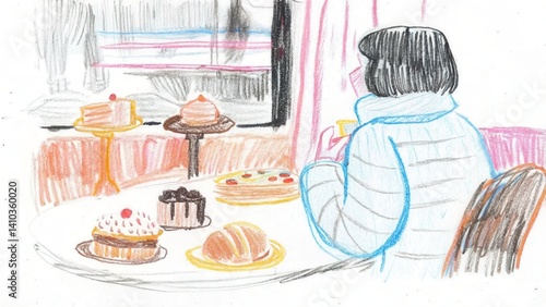 Obraz na płótnie woman enjoying pastries at a cafe table by the window w salonie