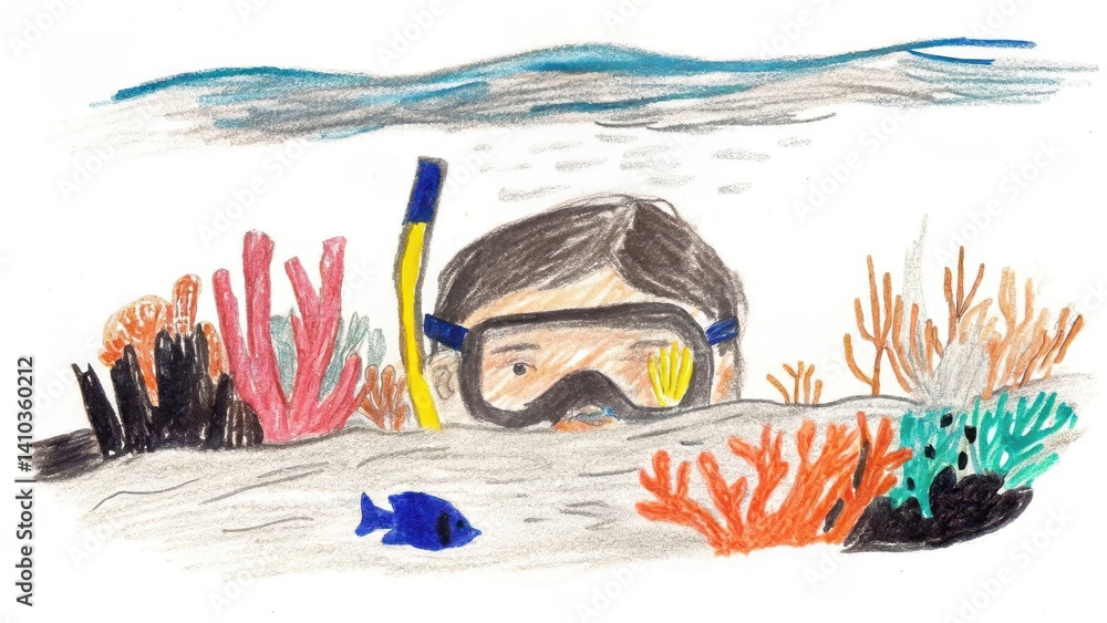 Snorkeler observing coral reefs in turquoise waters