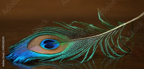 Still life of water with peacock feather