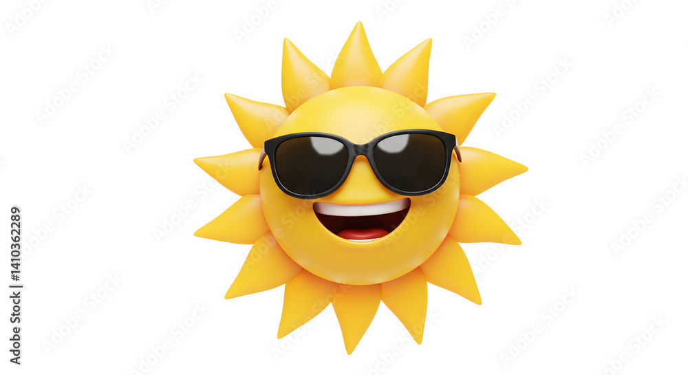 Happy Sun Illustration Wearing Sunglasses, Summer Fun Happy Sun Illustration Wearing Sunglasses, Summer Fun