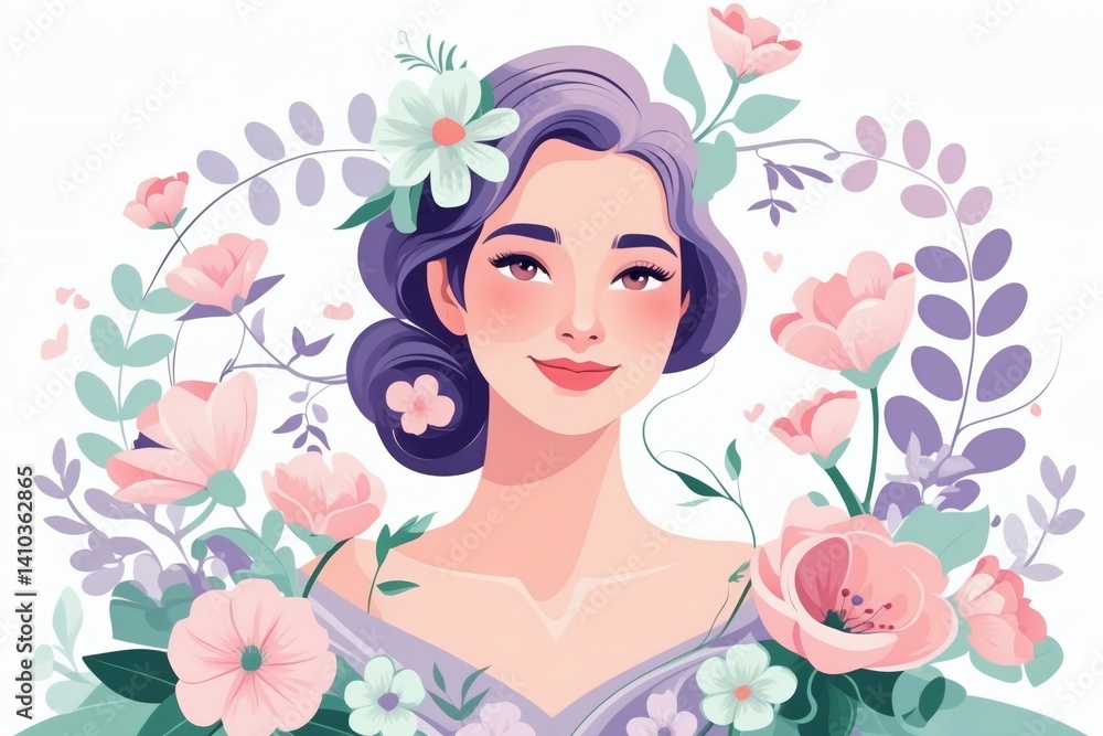 Beautiful Woman Celebrating Mother's Day Vector with Flowers Beautiful Woman Celebrating Mother's Day Vector with Flowers