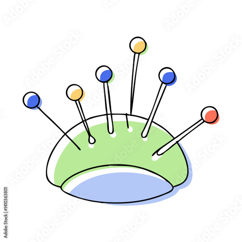 Sewing pincushion with colorful pins in a minimalist style  