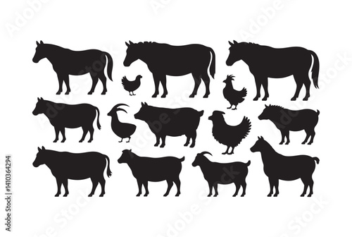 Simple Black and White Farm Animal Icons