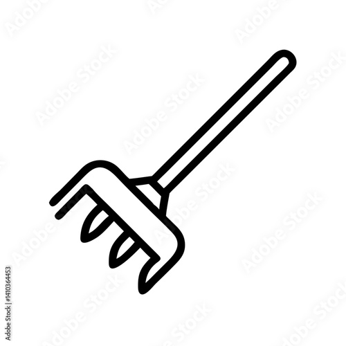 Garden rake icon in minimalist black line style on white background