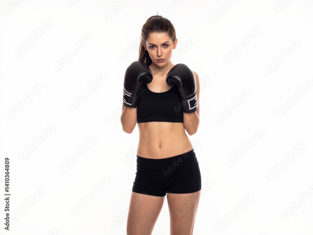 Pretty sport woman with boxing gloves, white background Pretty sport woman with boxing gloves, white background