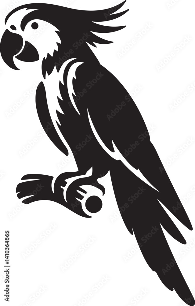 Obraz premium Parrot Black Vector Silhouette, Tropical Bird Clipart & Exotic Design