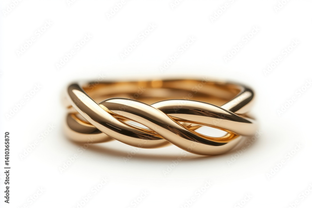 Fototapeta premium Gold ring with a twisted design gleaming under soft light.