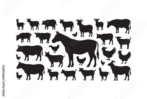 Simple Black and White Farm Animal Icons