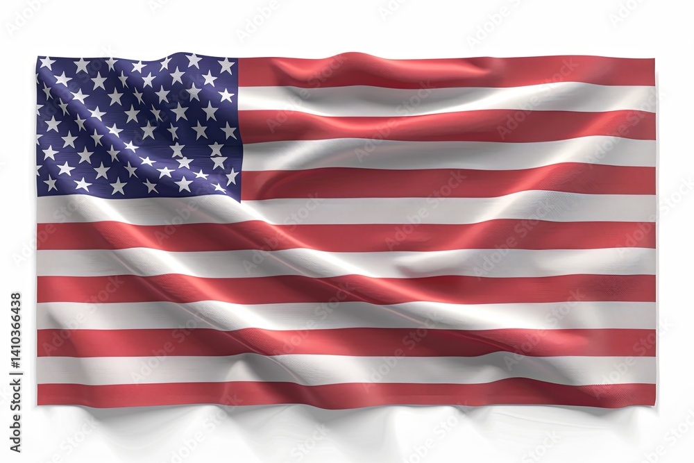 Obraz premium Waving red, white, and blue flag with stars and stripes, casting a shadow. Patriotic imagery
