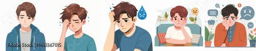 Vector of a young man feeling sad.