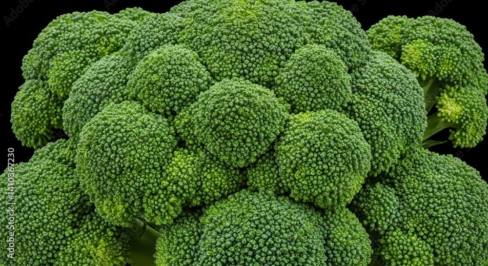 Close-up of fresh green broccoli florets against a dark background. Close-up of fresh green broccoli florets against a dark background.