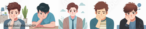 Vector of a young man feeling sad.