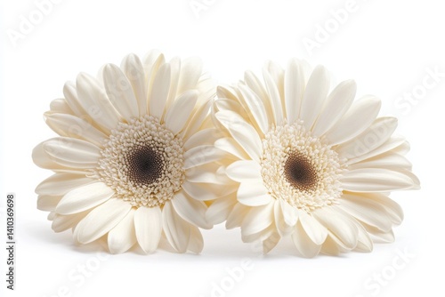 Two white flowers isolated on white background