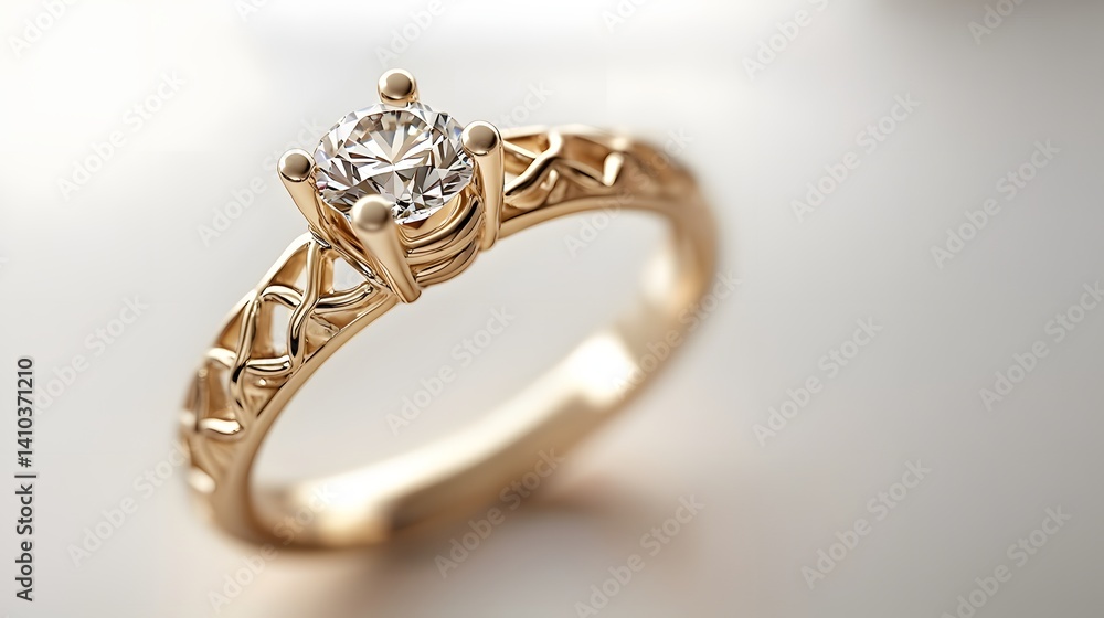 Closeup of an Elegant Gold Ring with a Brilliant Diamond on a Soft Reflective Surface Closeup of an Elegant Gold Ring with a Brilliant Diamond on a Soft Reflective Surface