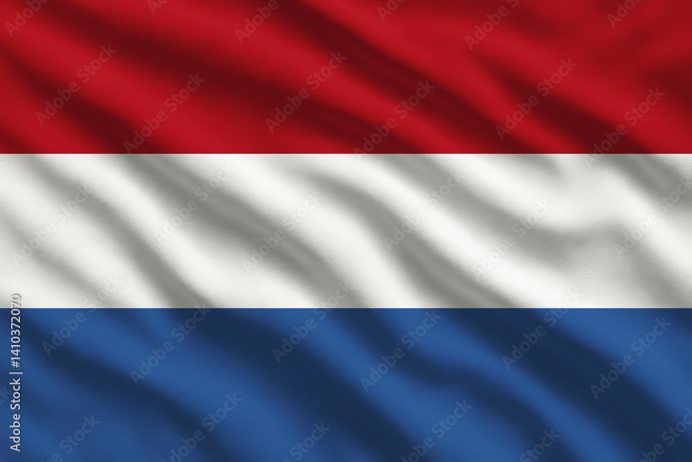 Naklejka premium Waving flag of The Netherlands, Dutch flag blowing in the wind, full frame smooth fold