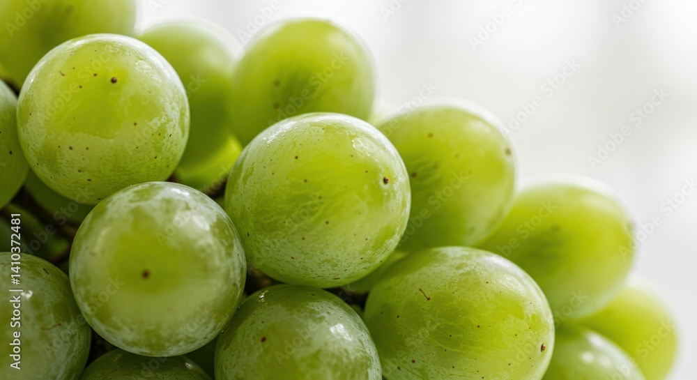 Close-up of a bunch of green grapes with a blurred background.