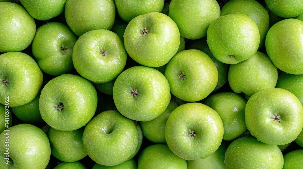 A close overhead view of many green apples together A close overhead view of many green apples together