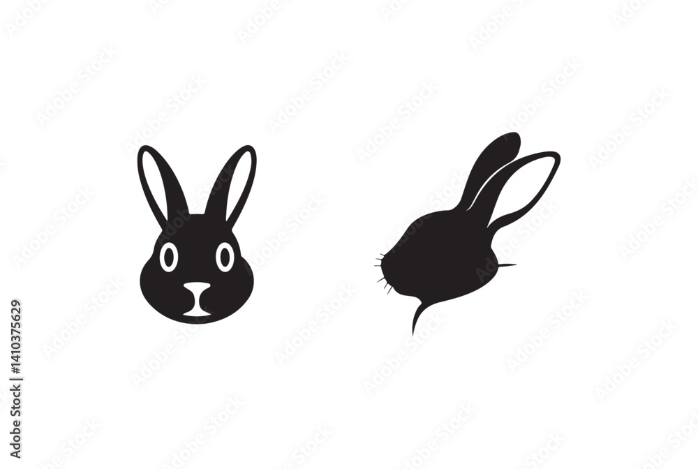 Fototapeta premium Simple black and white rabbit silhouettes for design