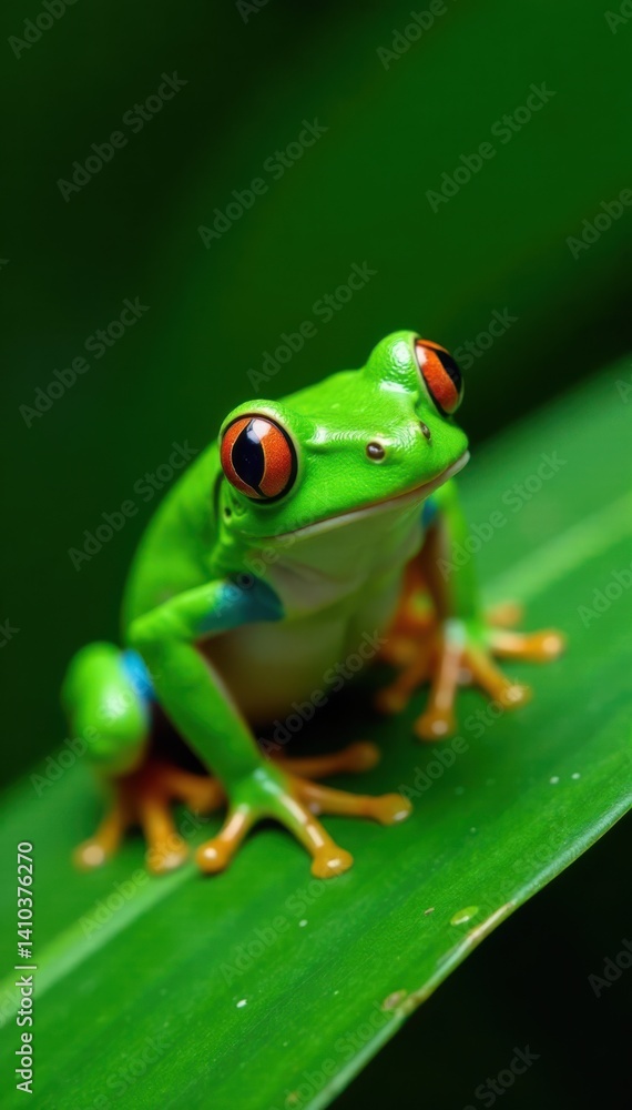 Naklejka premium green frog sitting on a leaf, cartoon, funny