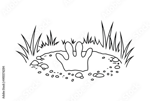 Cartoon Underground Den Entrance Outline With Grass And Stones Illustration