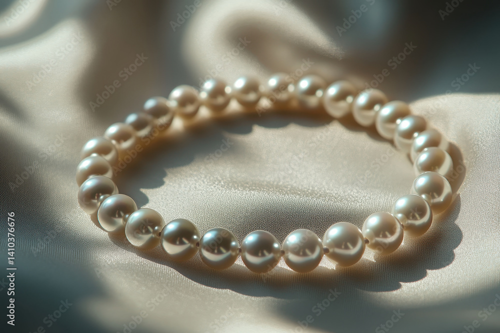 Pearl bracelet with a single, large pearl bead on a white satin background, showcasing elegance and simplicity in jewelry design. Pearl bracelet with a single, large pearl bead on a white satin background, showcasing elegance and simplicity in jewelry design.