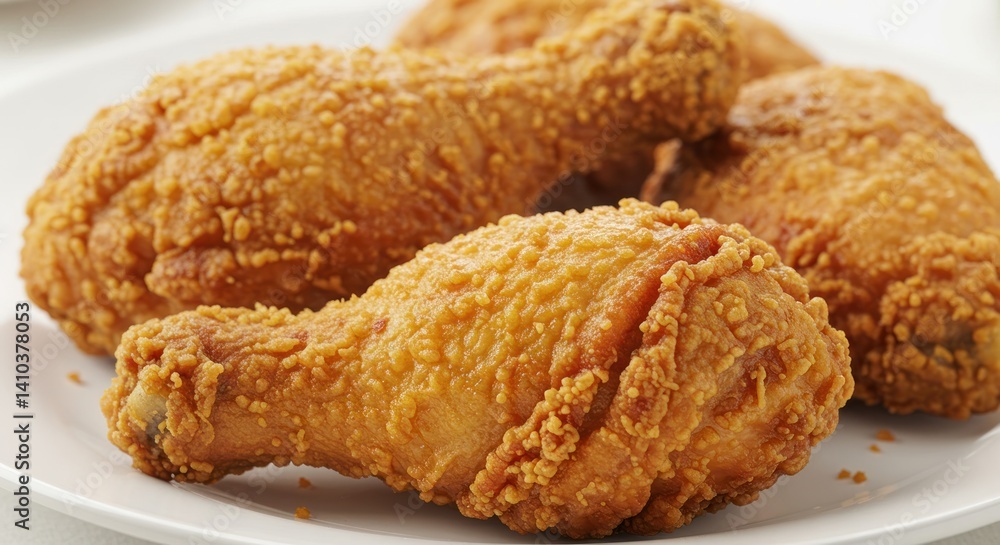 Fried chicken drumsticks on a white plate crispy and golden brown. Fried chicken drumsticks on a white plate crispy and golden brown.