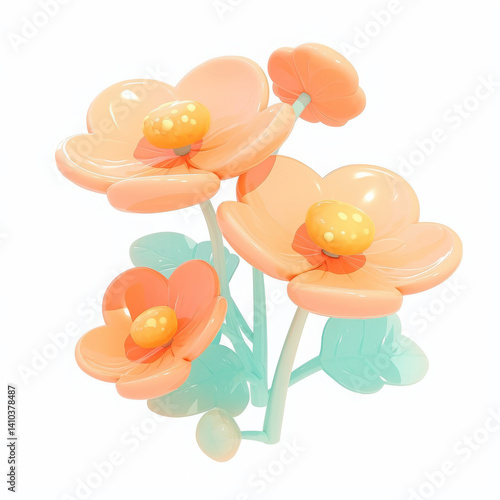 Beautiful, colorful flowers with glossy petals on a white isolated background.