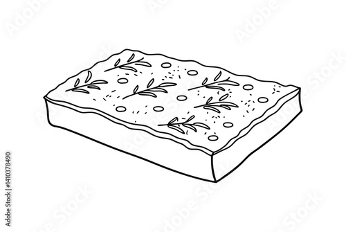 Focaccia Bread With Rosemary And Olive Oil Hand Drawn Outline Illustration