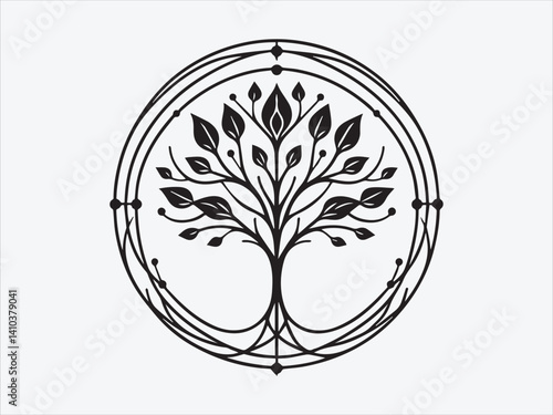 Tree of Life with Calligraphy Branches Silhouette for Artistic, Cultural, and Spiritual Nature
