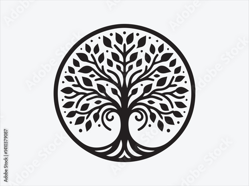 Tree of Life with Calligraphy Branches Silhouette for Artistic, Cultural, and Spiritual Nature