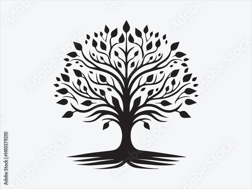 Tree of Life with Calligraphy Branches Silhouette for Artistic, Cultural, and Spiritual Nature