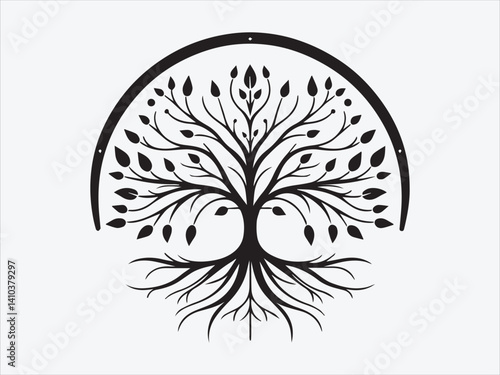 Tree of Life with Calligraphy Branches Silhouette for Artistic, Cultural, and Spiritual Nature