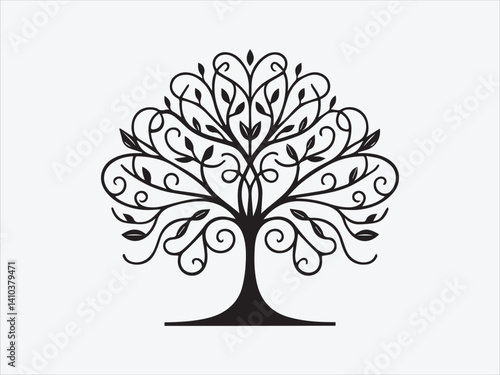 Tree of Life with Calligraphy Branches Silhouette for Artistic, Cultural, and Spiritual Nature