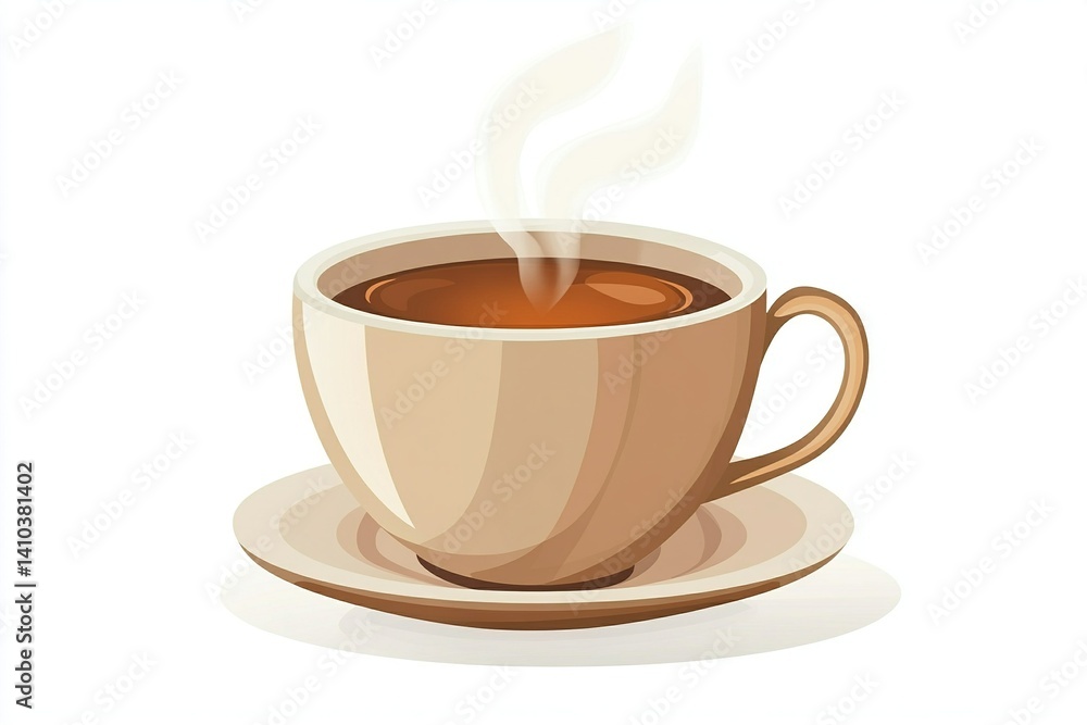 Steaming liquid in a ceramic cup on a saucer. Warm drink illustration Steaming liquid in a ceramic cup on a saucer. Warm drink illustration