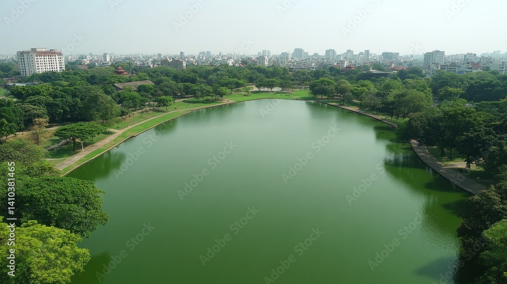 Scenic aerial view of a large lake in urban landscape Scenic aerial view of a large lake in urban landscape