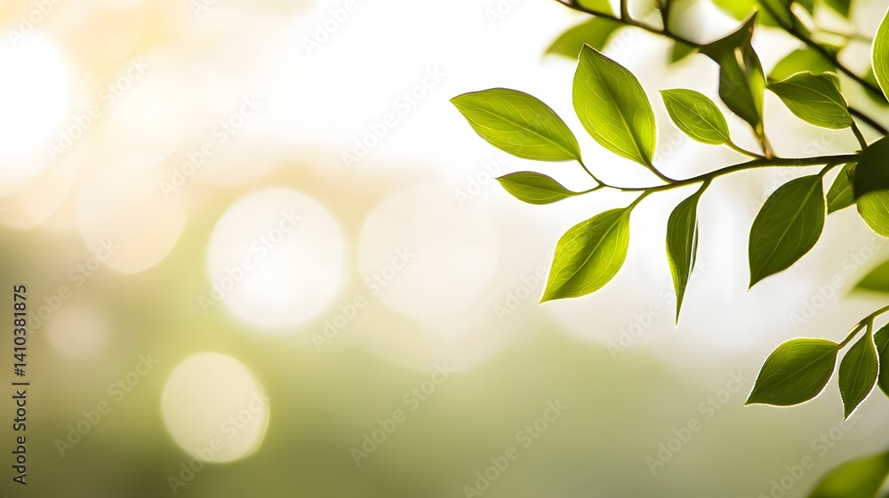 Close-Up of Green Leaves with Soft Bokeh Background and Gentle Sunshine Filtering Through Close-Up of Green Leaves with Soft Bokeh Background and Gentle Sunshine Filtering Through